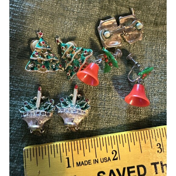 Clip On Earrings Christmas Tree Candles Bells Drum Silver Gold Plate Lot 4 Pairs - Picture 11 of 11